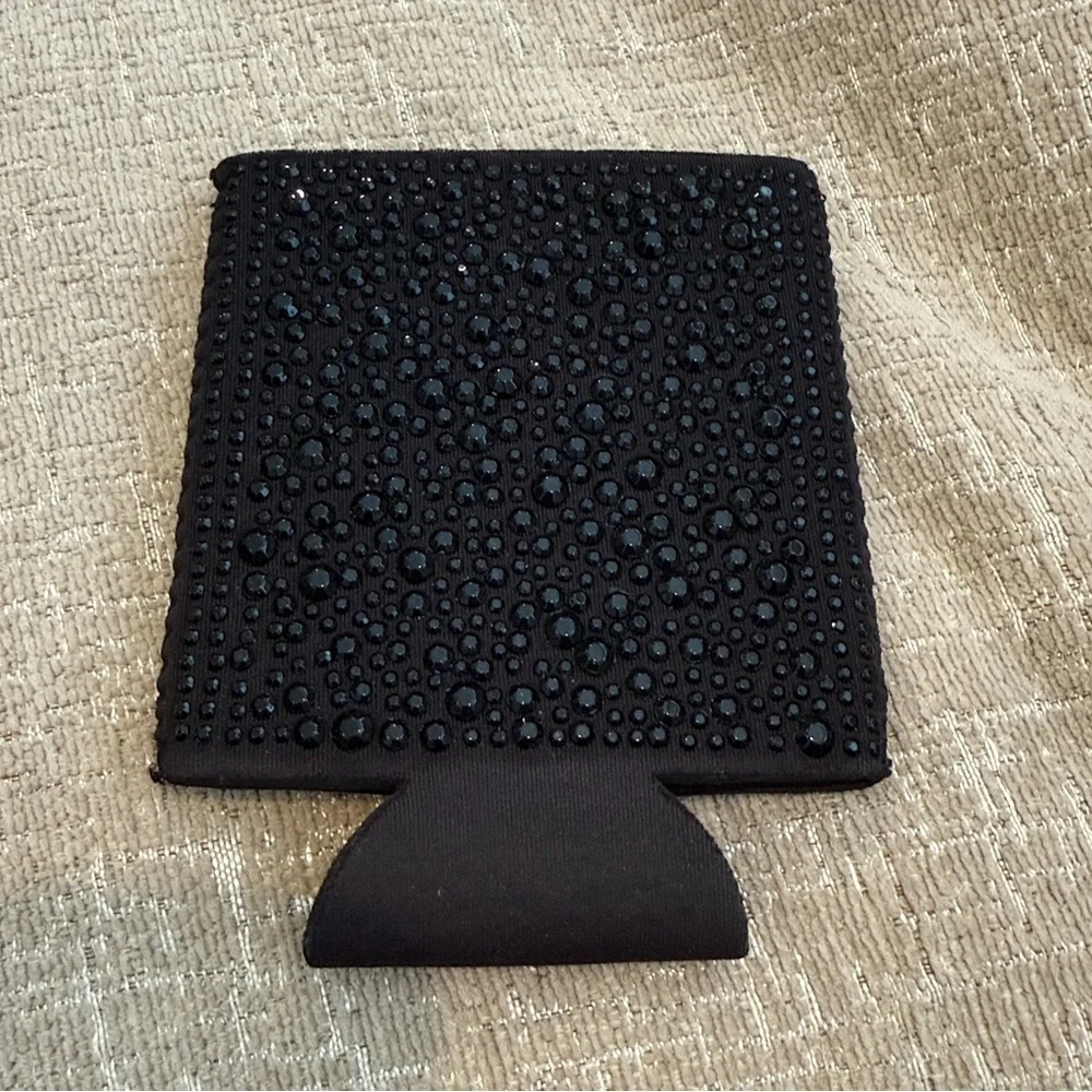 NWOT Boutique Black Rhinestone Bling Neoprene Can Koozie Sleeve